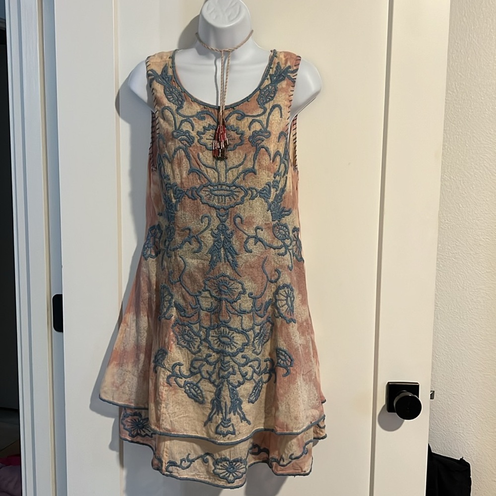Free People boho slip dress with ruffles.